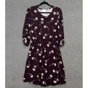 French Grey Burgundy Floral A line dress Sz L Dark Romantic Academia Cottage